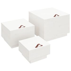 vidaXL Storage Box Set of 3 White Solid pine wood Large, Medium, Small