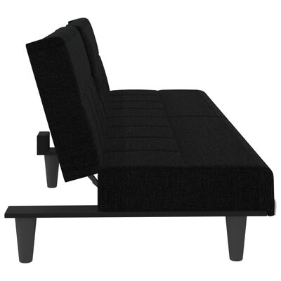 vidaXL Sofa Bed with Cup Holders Black Fabric