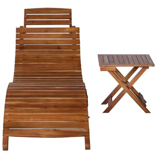 vidaXL Sunlounger With Table Brown Solid Acacia wood Medium Foldable