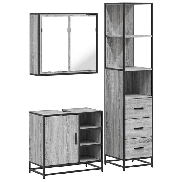vidaXL Bathroom Furniture Set Grey sonoma Engineered wood, metal Medium