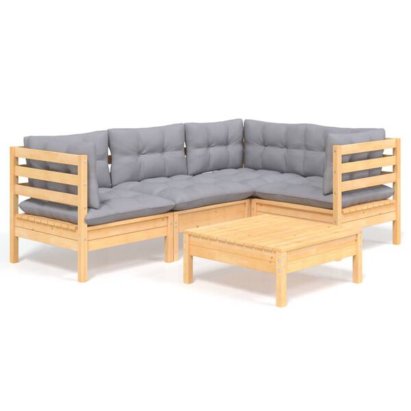 vidaXL Garden Lounge Set Grey, Pinewood Solid pinewood, 100% polyester