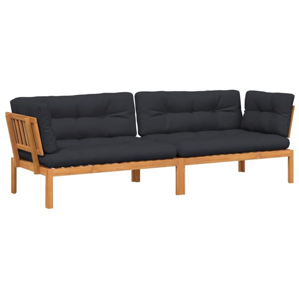 vidaXL Garden Pallet Corner Sofa Natural wood with Black cushions