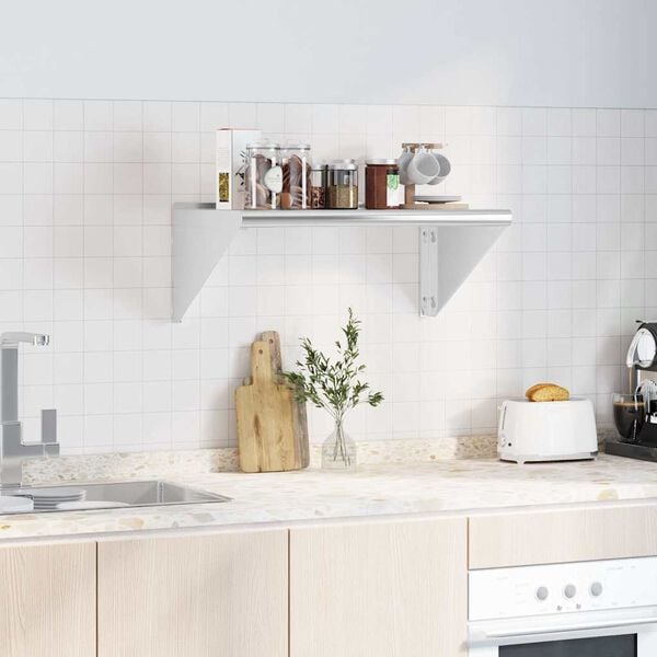 vidaXL Wall Shelf Silver Stainless Steel 29.5x17.7x12.2 in Wall Shelf