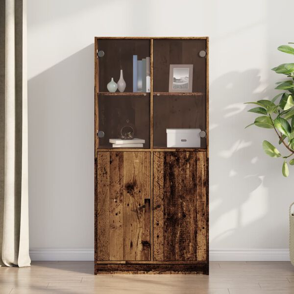 vidaXL Highboard Old wood Engineered wood, glass 26.8 x 14.6 x 55.9 in