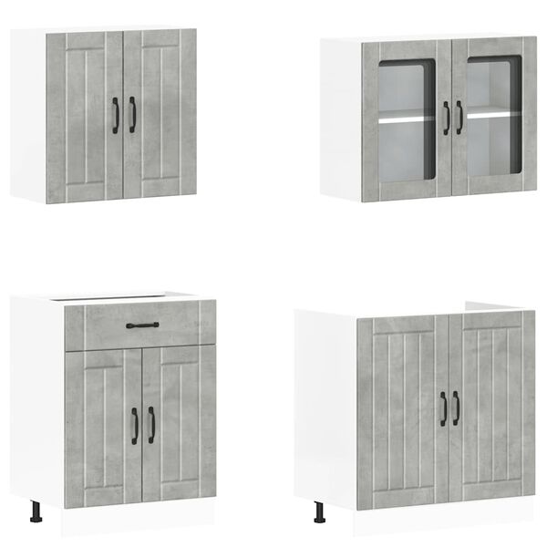 vidaXL Kitchen Cabinet Set Concrete Grey Engineered Wood and Glass