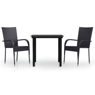 vidaXL 3 Piece Patio Dining Set Black