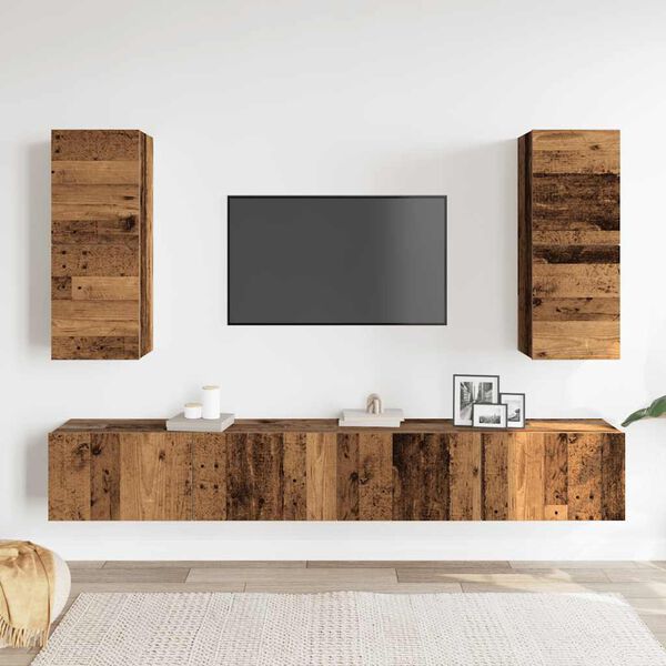 vidaXL TV Cabinet Set Set of 4 Old Wood Engineered Wood Large