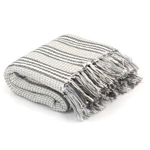 vidaXL Throw Grey and White 100% Cotton 49.2 x 59.1 in Throw Blanket