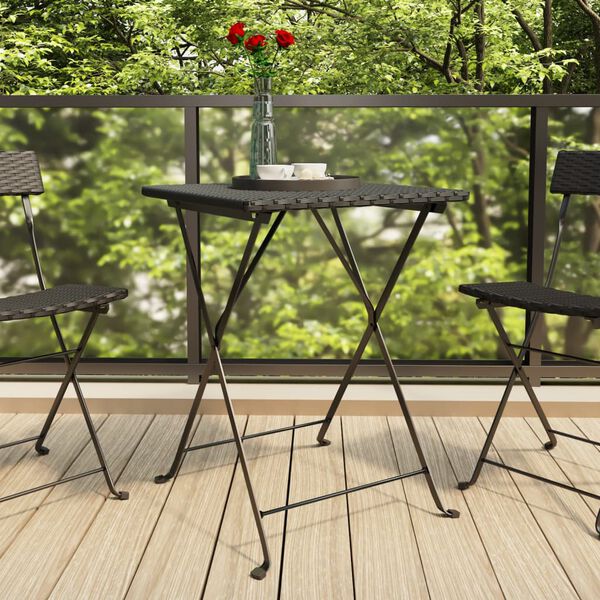 vidaXL Folding Bistro Table Black PE rattan, powder-coated steel Medium