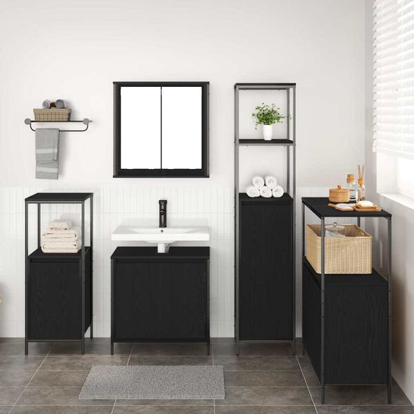 vidaXL Bathroom Furniture Set 5 pcs Black Oak Engineered Wood