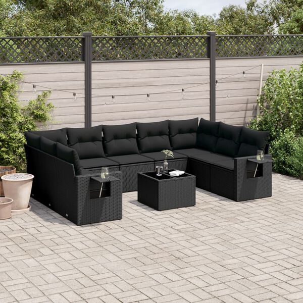 vidaXL Garden Sofa Set Black PE Rattan 10 Piece Set Foldable