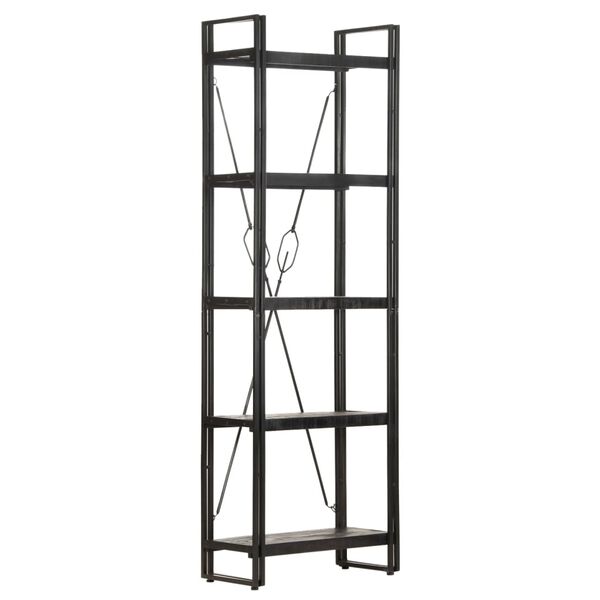 vidaXL Bookcase Black Solid rough mango wood, powder-coated steel Medium