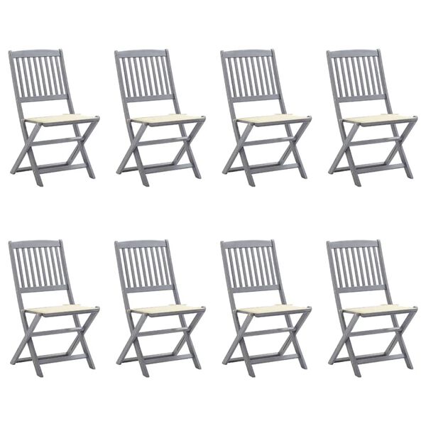vidaXL Outdoor Chair Set of 8 Grey Solid acacia wood Medium