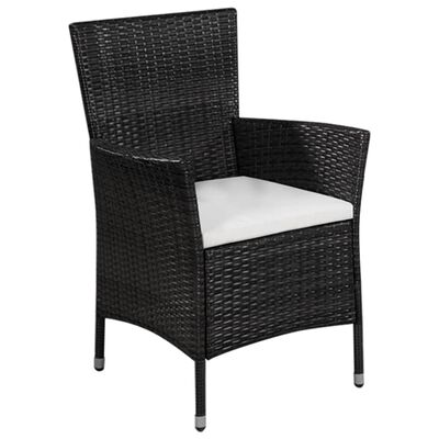 vidaXL Patio Chair and Stool with Cushions Poly Rattan Black