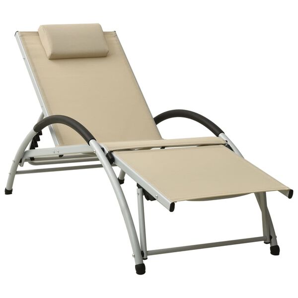 vidaXL Sun Lounger Cream and silver Textilene, Powder-coated Aluminum