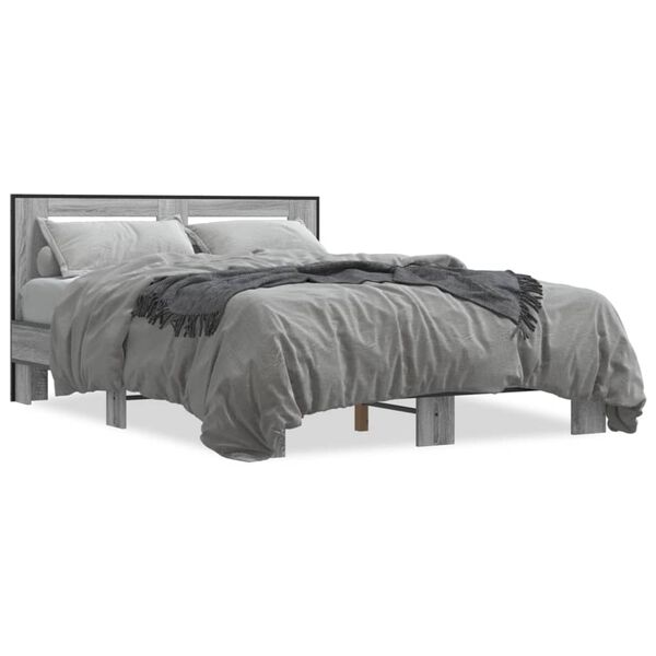 vidaXL Bed Frame Gray sonoma Engineered wood, metal, plywood Double