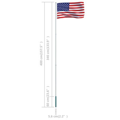 vidaXL US Flag and Pole Aluminum 13.1'