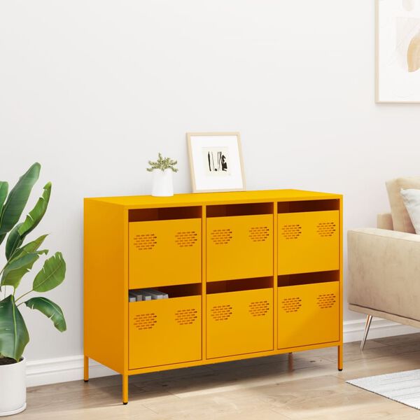 vidaXL Sideboard Mustard Yellow Cold-rolled Steel Large Buffet Cabinet