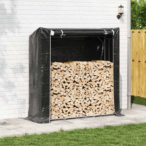 vidaxL Firewood Rack with Rain Cover 78.7"x23.6"x78.7" Galvanized Steel
