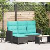 vidaXL Reclining Patio Sofa with Cushions L-shaped Black Poly Rattan