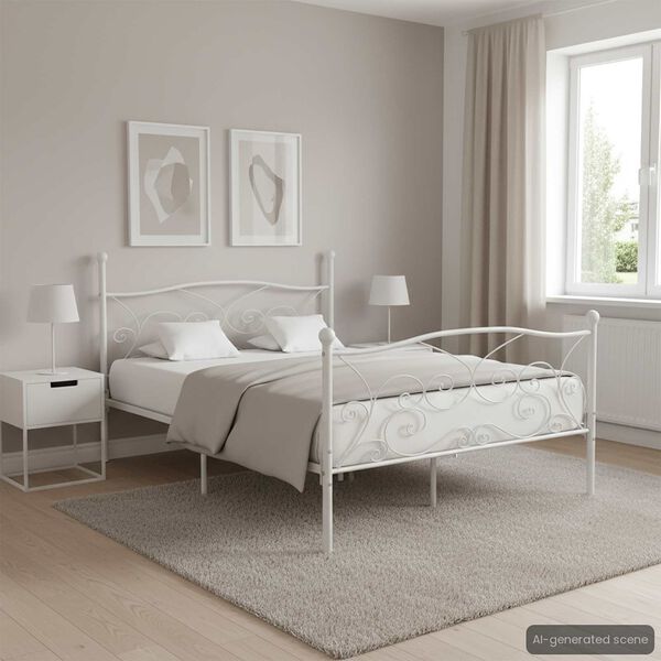 vidaXL Bed Frame White Metal, Plywood Super King Durable Bed Frame