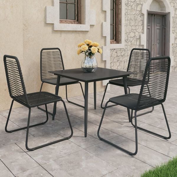 vidaXL Dining Set Black PVC Rattan, Powder-Coated Steel, Glass
