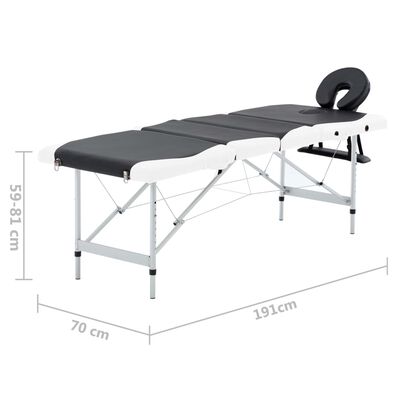 vidaXL 4-Zone Foldable Massage Table Aluminum Black and White