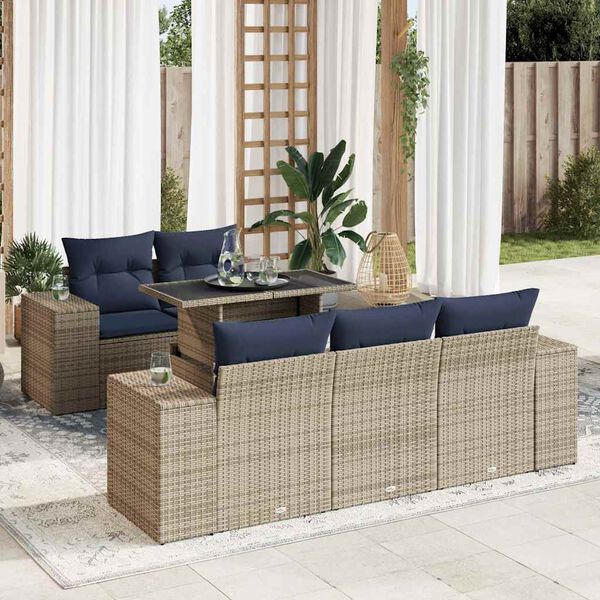 vidaXL 6 Piece Patio Sofa Set with Cushions Gray Poly Rattan Acacia