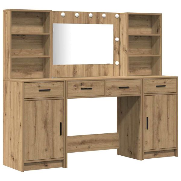 vidaXL Dressing Table Set with LED 3 pcs Artisan Oak Engineered Wood