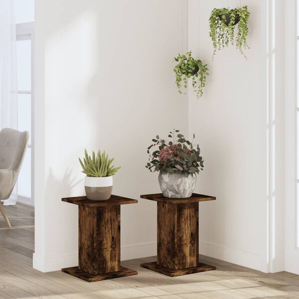 vidaXL Plant Stands 2 pcs Smoked Oak 11.8x11.8x15.7" Engineered Wood