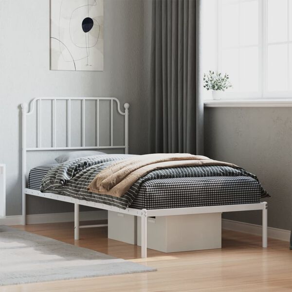 vidaXL Bed Frame White Powder-Coated Steel Single Bed Frame