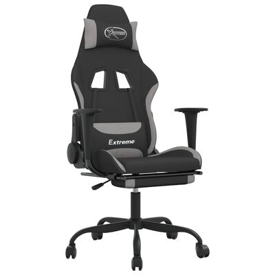 vidaXL Massage Gaming Chair with Footrest Black and Light Gray Fabric