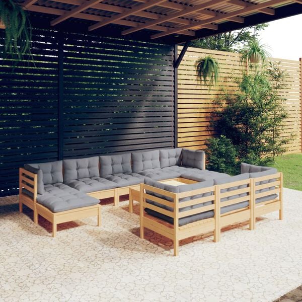 vidaXL Garden Lounge Set Grey Solid pinewood, fabric (100% polyester)