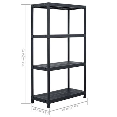 vidaXL Storage Shelf Racks 2 pcs Black 23.6"x11.8"x54.3" Plastic