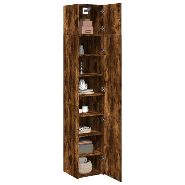 vidaXL Slim Storage Cabinet Smoked Oak 15.7"x16.7"x88.6" Engineered Wood