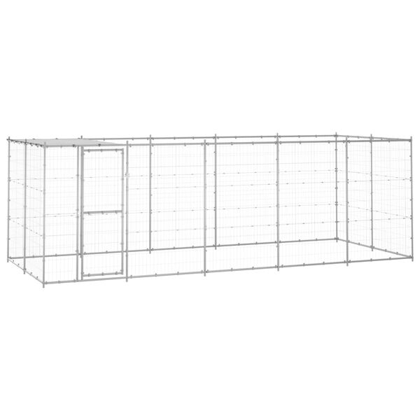 vidaXL Dog Kennel Silver Galvanized steel, PE 130.9 ft&sup2; Durable