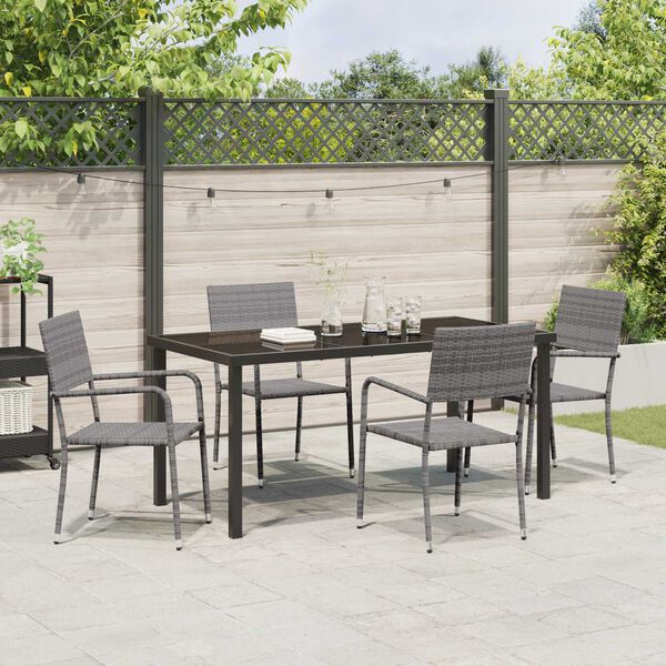 vidaXL Garden Dining Set with Cushion 5 pcs Grey Poly Rattan