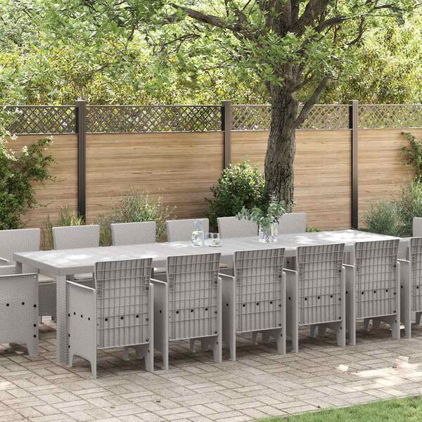 vidaXL Garden Dining Set 15 pcs Light Grey Polt rattan