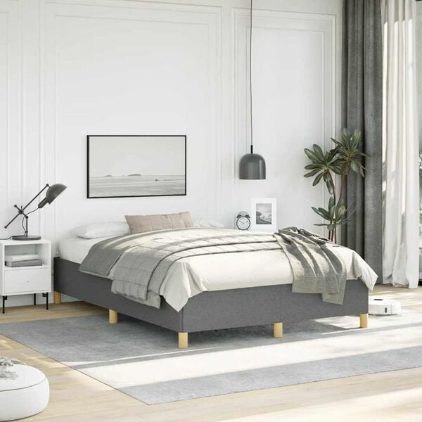 vidaXL Bed Frame Dark Grey Fabric, Plywood, Engineered Wood Full