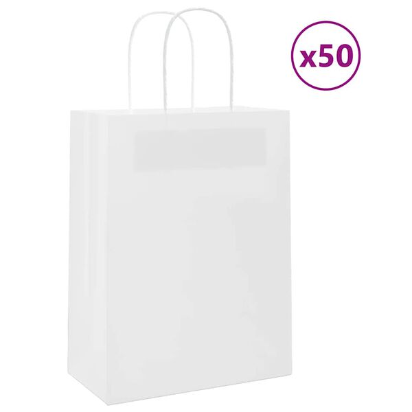 vidaXL Paper Bags 50 pcs with Handles White 8.3x4.3x11.0"