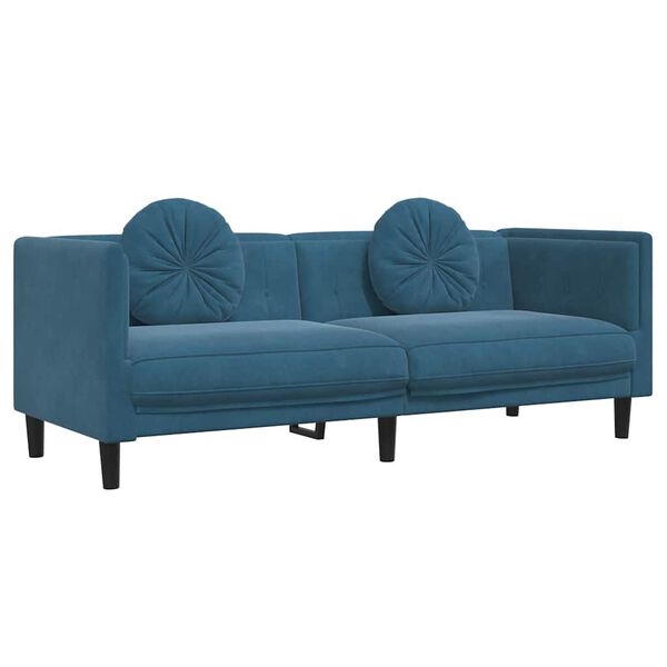 vidaXL Sofa Blue Velvet (100% polyester), plywood, solid wood 3-Seater