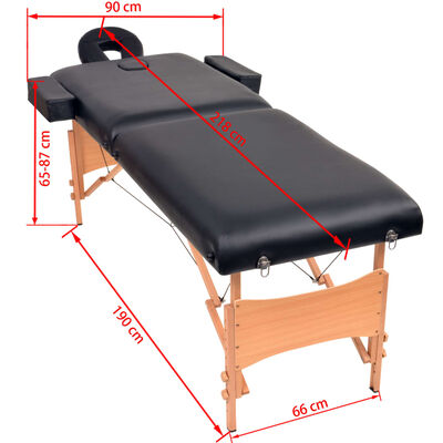 vidaXL 2-Zone Folding Massage Table and Stool Set 3.9" Thick Black
