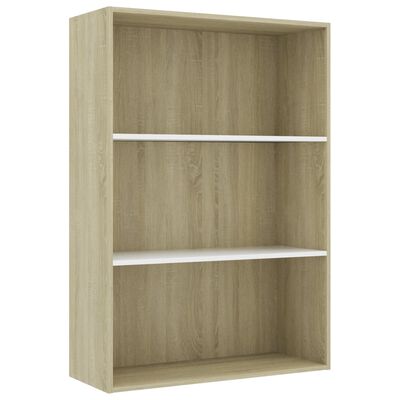 vidaXL 3-Tier Book Cabinet White and Sonoma Oak 31.5"x11.8"x44.9" Engineered Wood