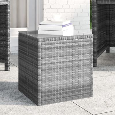 vidaXL Side Table Gray 15.7"x14.6"x15.9" Poly Rattan and Tempered Glass