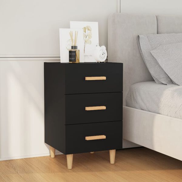 vidaXL Nightstand Black Engineered Wood Medium Nightstand Rectangular