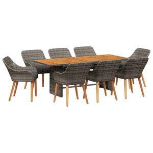 vidaXL Garden Dining Set with Cushion 9 pcs Grey Poly Rattan