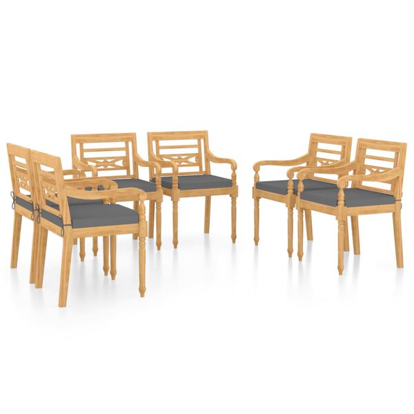 vidaXL Patio Garden Chair Set of 6 Teak and Gray
