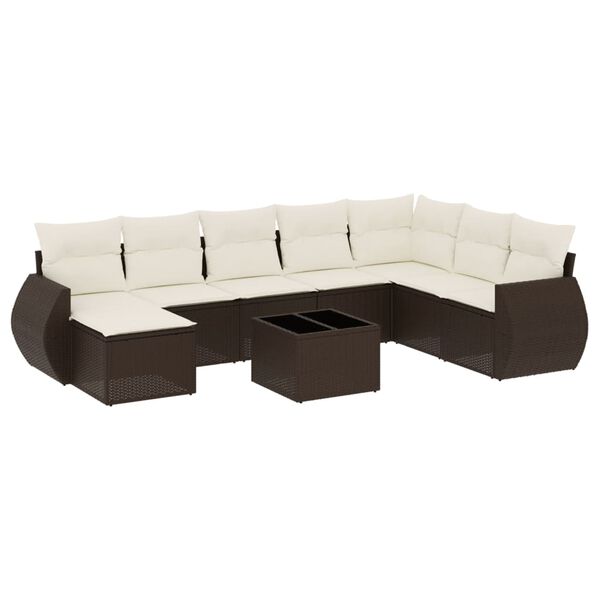 vidaXL Garden Sofa Set Brown with Cream White Cushions