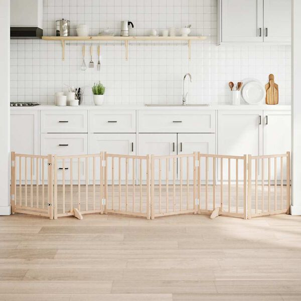 vidaXL Dog Gate with Door Foldable 6 Panels 118.1 " Solid Wood Fir