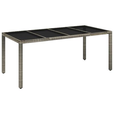 vidaXL Patio Table with Glass Top Gray 74.8"x35.4"x29.5" Poly Rattan